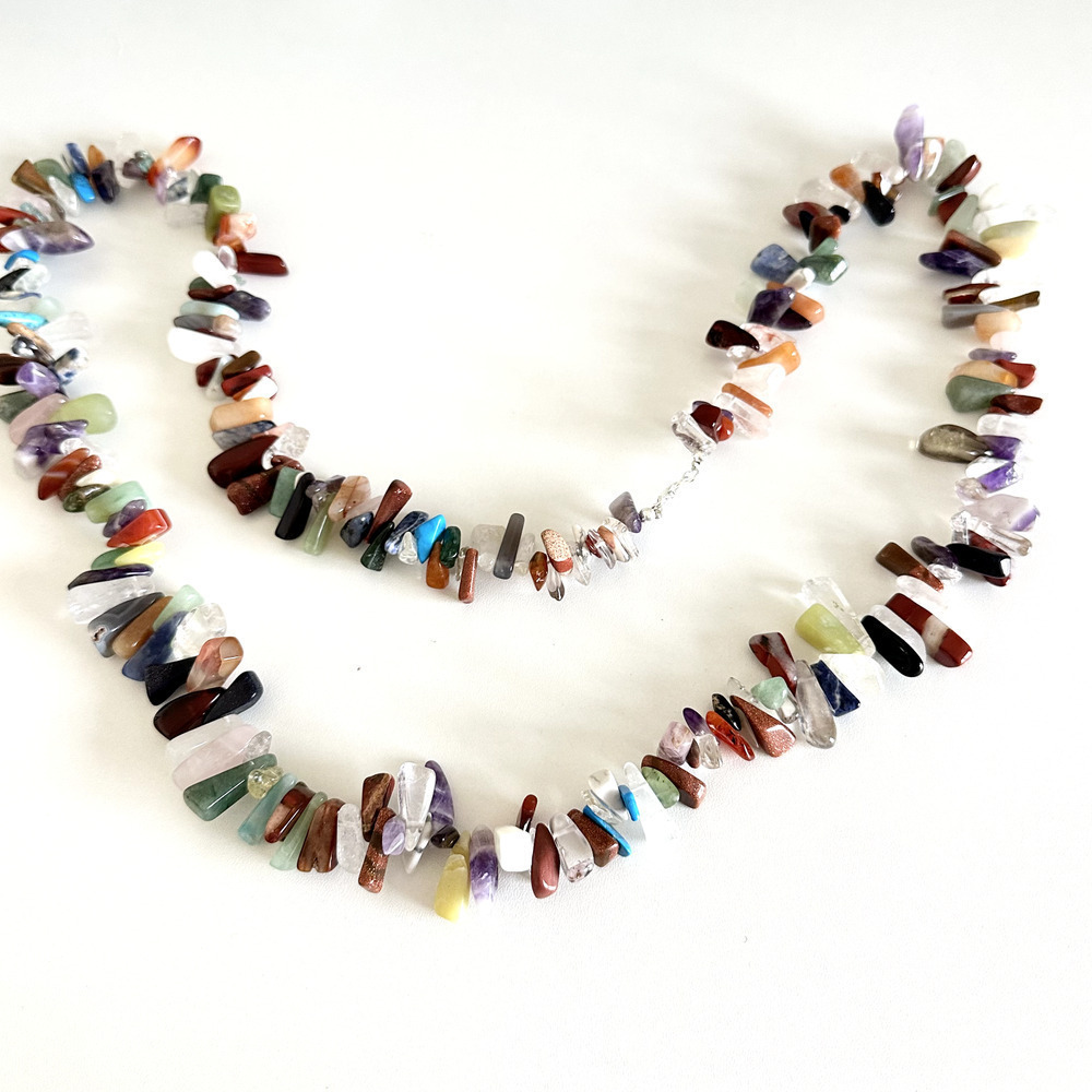 Vintage 925 Sterling Silver Multi Gemstone Nugget Chunky Statement Necklace 36" - Picture 6 of 14